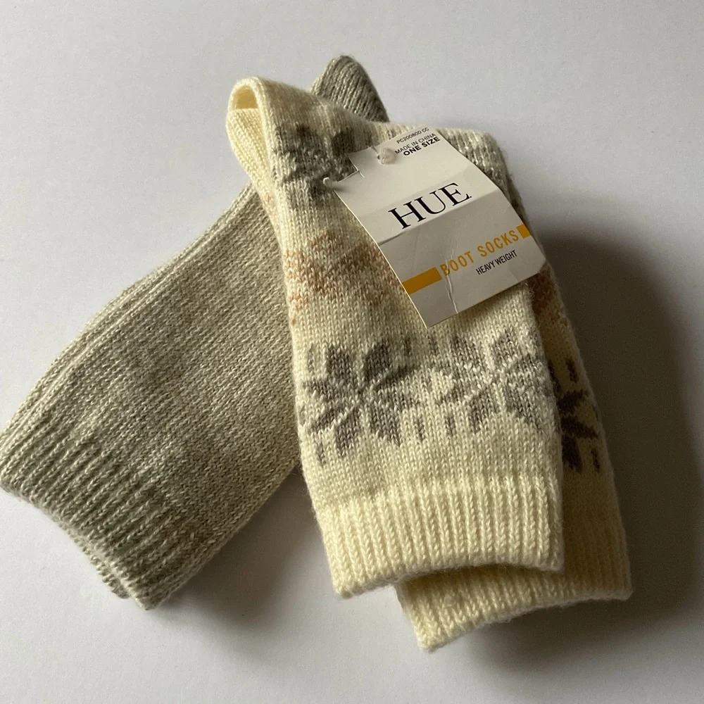 HUE WOMENS 2 PAIR PACK HEAVY WRIGHT BOOT SOCKS IVORY OS NWT